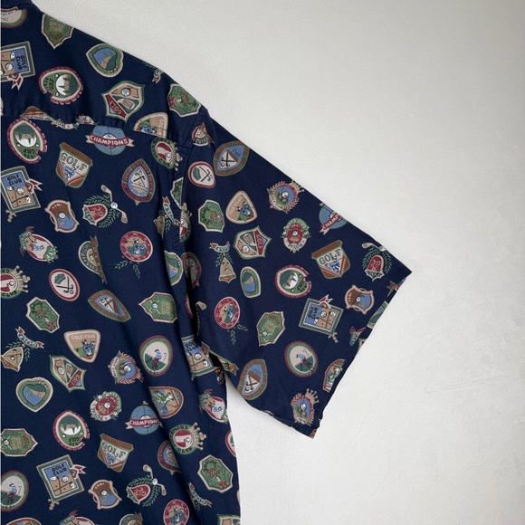 Bayou Men’s Golf Crest Print Button Down Shirt Cotton Golfcore Preppy Y2K Sz L - Picture 6 of 7